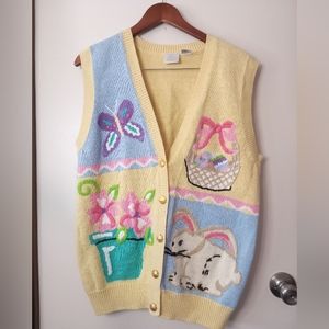 Vintage Laura Gayle spring Easter bunny pastel holiday knit  sweater vest